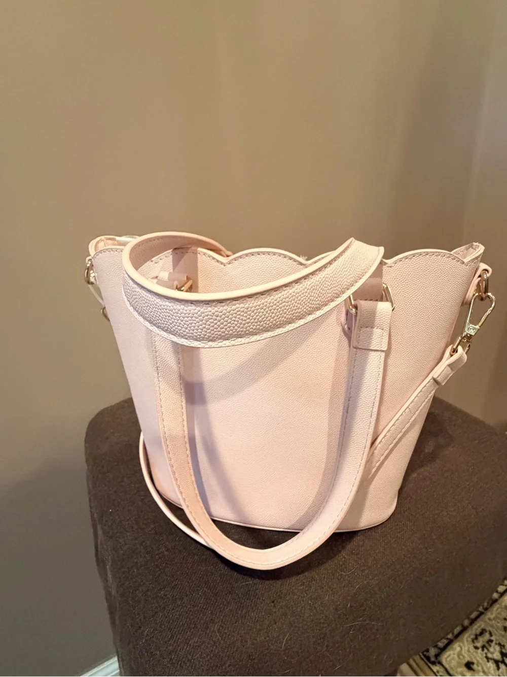 Betsey Johnson Light Pink Bucket Shoulder Bag with Floral Scarf Tie